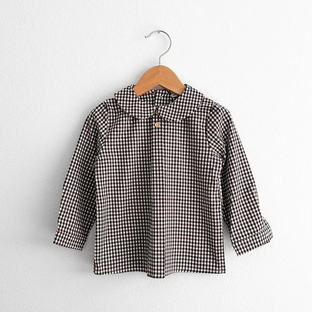 NWT Handsome Boys Long Sleeve Dress Shirt & Pants Fall Gingham Burgundy/Navy 5T - Picture 2 of 5